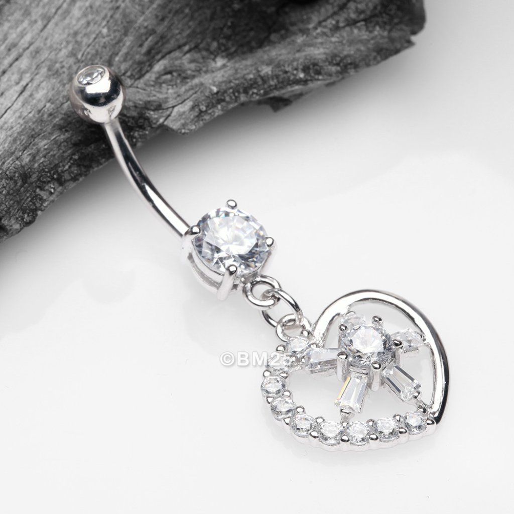 14 Karat White Gold Sparkle Floral Ray Heart Belly Button Ring 344$
